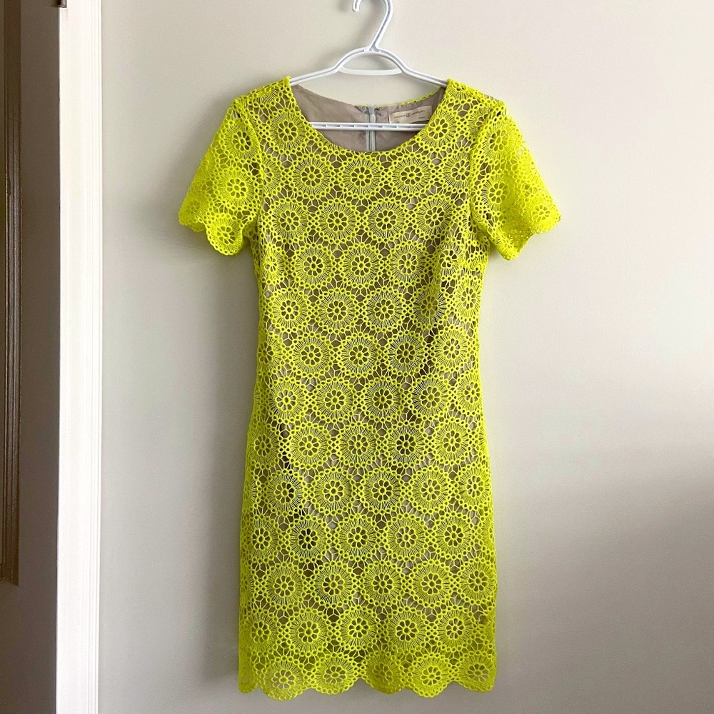 HAIGHT & ASHBURY LIME GREEN YELLOW CROCHET DRESS CELESTIAL ALMAFI GRADUATION